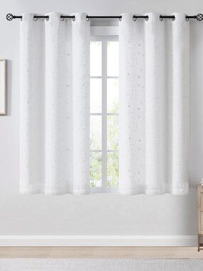 Floral White Semi Sheer Curtains 54" Embroidered Leaf Pattern Window Curtain Pan
